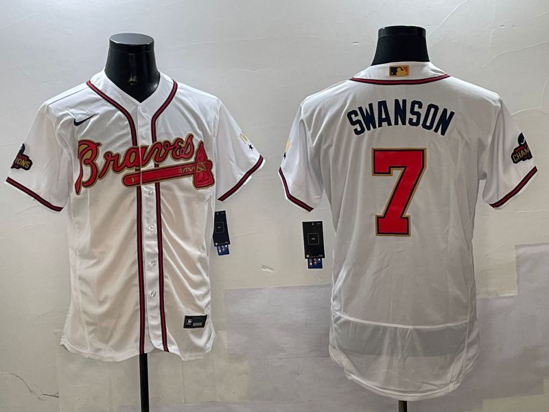 Men Atlanta Braves #7 Swanson White Gold Elite 2025 Nike MLB Jersey style 5